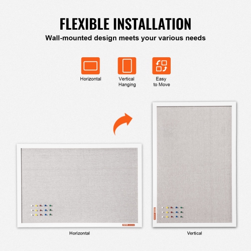 VEVOR 36"x24" White Cork Board with Linen Surface – Stylish Wall-Mounted Bulletin Board for Home, School, Office