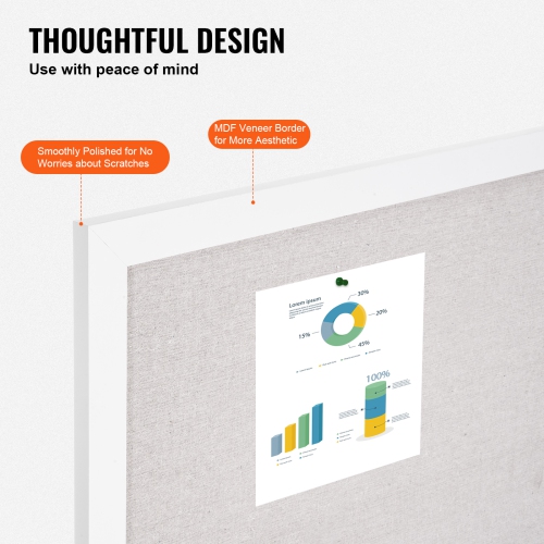 VEVOR 36"x24" White Cork Board with Linen Surface – Stylish Wall-Mounted Bulletin Board for Home, School, Office