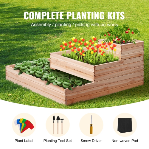VEVOR Raised Garden Bed, 3.7 x 3.7 x 1.7 ft Wooden Planter Box, Outdoor Planting Boxes with Open Base, for Growing Flowers/Vegetables/Herbs