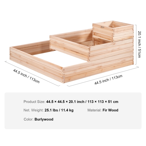 VEVOR Raised Garden Bed, 3.7 x 3.7 x 1.7 ft Wooden Planter Box, Outdoor Planting Boxes with Open Base, for Growing Flowers/Vegetables/Herbs