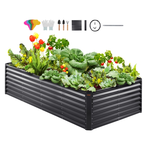 VEVOR  Raised Garden Bed, 8 X 4 X 2 Ft Galvanized Metal Planter Box, Outdoor Planting Boxes With Open Base, for Growing Flowers/vegetables/herbs