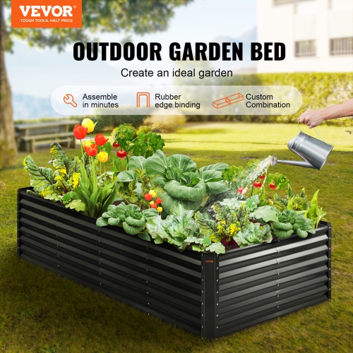 VEVOR Raised Garden Bed, 8 x 4 x 2 ft Galvanized Metal Planter Box, Outdoor Planting Boxes with Open Base, for Growing Flowers/Vegetables/Herbs
