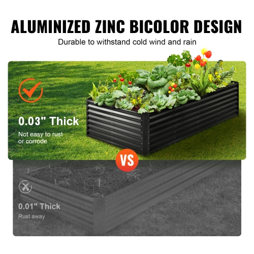 VEVOR Raised Garden Bed, 8 x 4 x 2 ft Galvanized Metal Planter Box, Outdoor Planting Boxes with Open Base, for Growing Flowers/Vegetables/Herbs