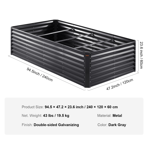 VEVOR Raised Garden Bed, 8 x 4 x 2 ft Galvanized Metal Planter Box, Outdoor Planting Boxes with Open Base, for Growing Flowers/Vegetables/Herbs