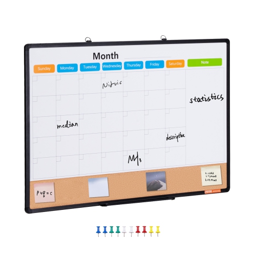 Calendrier mensuel 36 x 24&nbsp;po avec tableau blanc et tableau en liège VEVOR avec cadre en aluminium – Tableau magnétique effaçable à sec 2-en-1