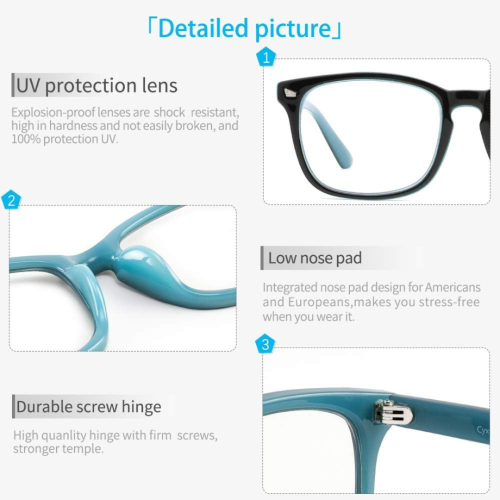 Cyxus Blue Light Glasses for Women, Blue-light Blocking Eyeglasses Men Computer Eyewear Anti Eye Fatigue Square Frame