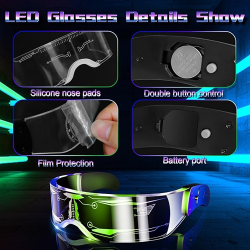 LED Light Up Glasses, 2pcs LED Visor Glasses Neon Luminous Glasses Cool LED Glasses Luminous Glasses for Men Women