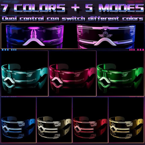 LED Light Up Glasses, 2pcs LED Visor Glasses Neon Luminous Glasses Cool LED Glasses Luminous Glasses for Men Women