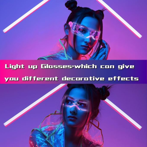 LED Light Up Glasses, 2pcs LED Visor Glasses Neon Luminous Glasses Cool LED Glasses Luminous Glasses for Men Women