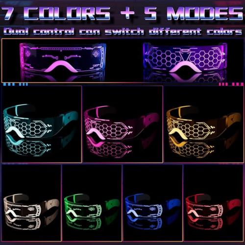 LED Light Up Glasses, 2pcs LED Visor Glasses Neon Luminous Glasses Cool LED Glasses Luminous Glasses for Men Women