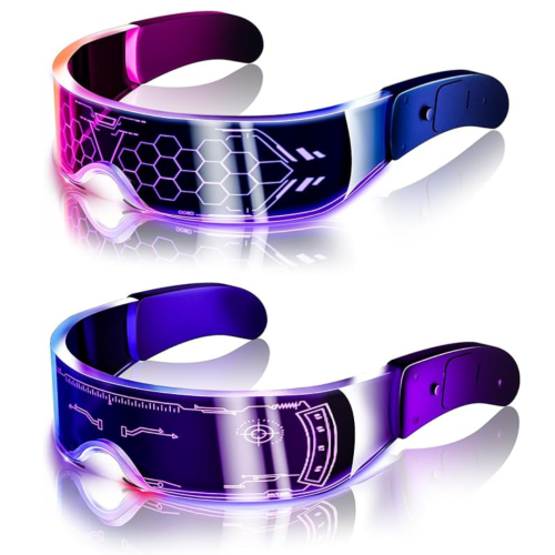 LED Light Up Glasses, 2pcs LED Visor Glasses Neon Luminous Glasses Cool LED Glasses Luminous Glasses for Men Women