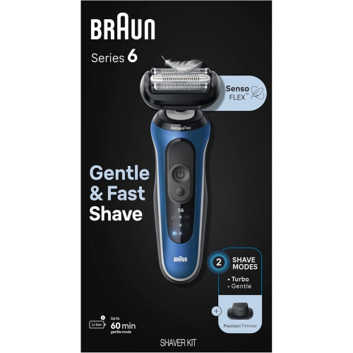 Braun Electric Shaver for Men, Series 6 6120s, Wet & Dry Shave, , Foil Shaver, Engineered in Germany, With Precision Trimmer & Pouch, Blue -