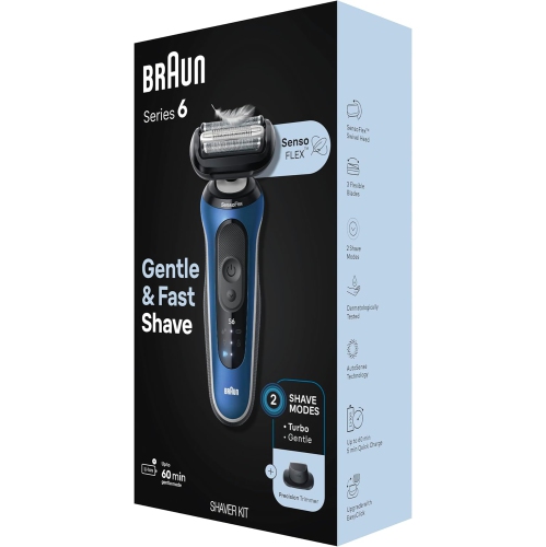 Braun Electric Shaver for Men, Series 6 6120s, Wet & Dry Shave, , Foil Shaver, Engineered in Germany, With Precision Trimmer & Pouch, Blue -