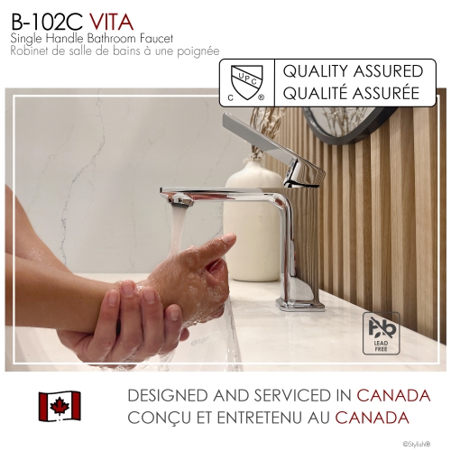 Stylish Vita Single-Handle 6" Polished Chrome Bathroom Faucet B-102C