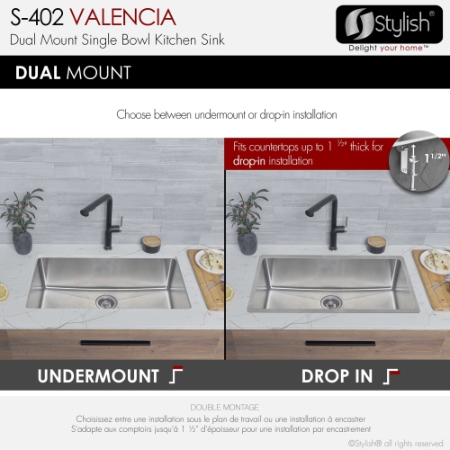 Stylish Dual-Mount 31" Single-Bowl Stainless Steel Kitchen Sink S-402