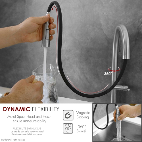 Stylish Catania Single-Handle Brushed Stainless Steel Pull Down Kitchen Faucet K-141B
