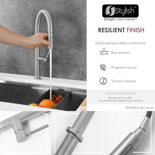 Stylish Catania Single-Handle Brushed Stainless Steel Pull Down Kitchen Faucet K-141B