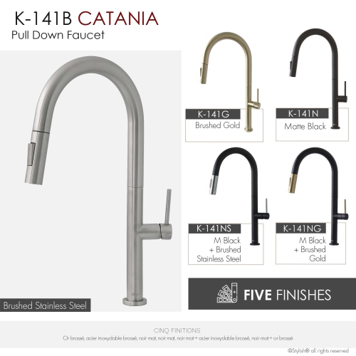 Stylish Catania Single-Handle Brushed Stainless Steel Pull Down Kitchen Faucet K-141B