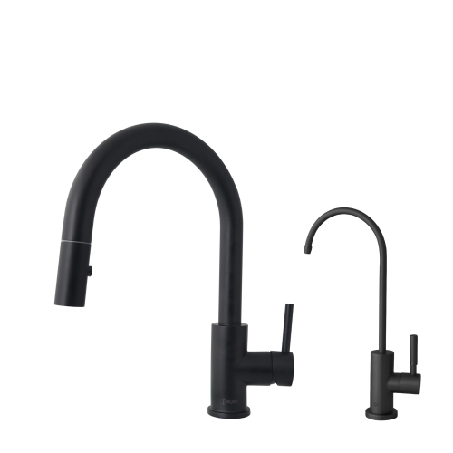 STYLISH  Pull Down Kitchen Faucet + Cold Water Tap - Matte Finish In Black 