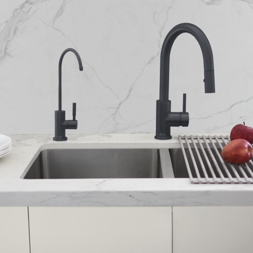STYLISH Pull Down Kitchen Faucet + Cold Water Tap - Matte Black Finish