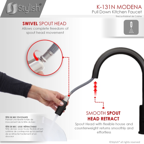 STYLISH Pull Down Kitchen Faucet + Cold Water Tap - Matte Black Finish