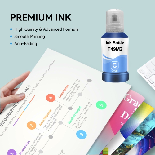 Compatible avec 49&nbsp;M la bouteille d'encre cyan T49M220 de Superink pour Epson