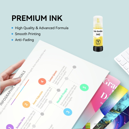 Compatible avec la bouteille d'encre jaune T542 T542420-S d'Epson de Superink