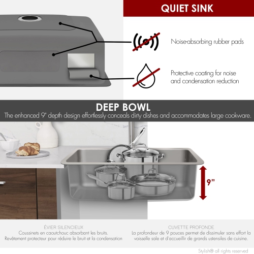 Stylish Dual-Mount 30" Stainless Steel Single Bowl Kitchen Sink S-411T