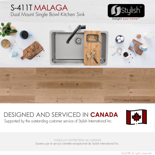 Stylish Dual-Mount 30" Stainless Steel Single Bowl Kitchen Sink S-411T