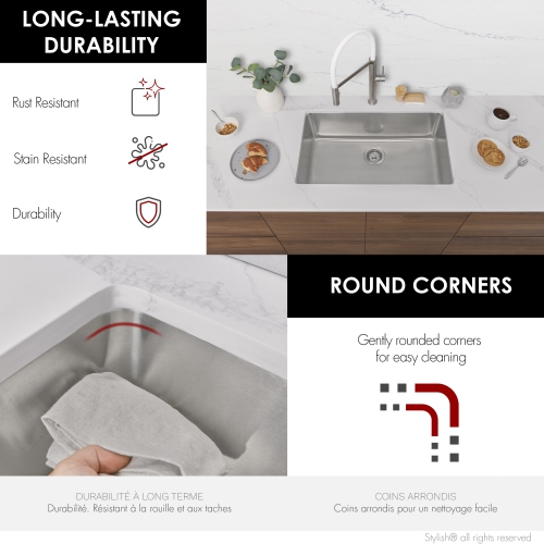 Stylish Dual-Mount 30" Stainless Steel Single Bowl Kitchen Sink S-411T