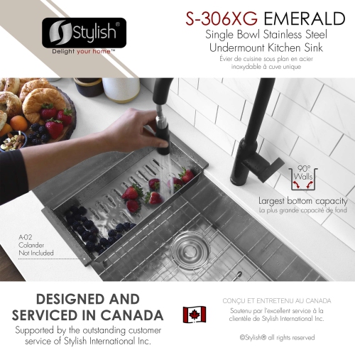 Stylish Undermount 28 inch Stainless Steel 16 G Single Bowl Kitchen Sink with Grid S-306XG