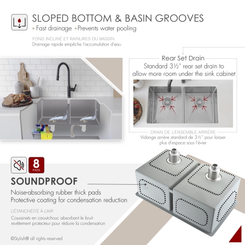 Stylish Undermount 30 inch Stainless Steel Double Bowl Kitchen Sink with Grid S-304XG