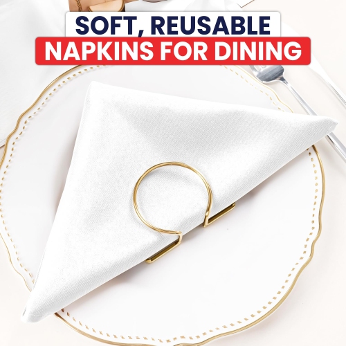 Canadian Linen White Dinner Napkins, 18"x18", 12 Pack Polyester Reusable Washable Table Linen Napkins for Resorts Motel Lunch Parties, Wedding & Hotel