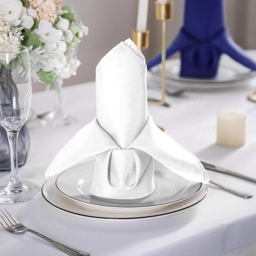 Canadian Linen White Dinner Napkins, 18"x18", 12 Pack Polyester Reusable Washable Table Linen Napkins for Resorts Motel Lunch Parties, Wedding & Hotel