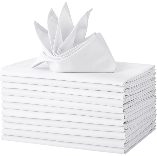 Canadian Linen White Dinner Napkins, 18"x18", 12 Pack Polyester Reusable Washable Table Linen Napkins for Resorts Motel Lunch Parties, Wedding & Hotel
