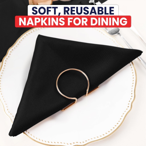 Canadian Linen Black Dinner Napkins, 18"x18", 12 Pack Polyester Reusable Washable Table Linen Soup Napkins for Dinner, Resorts Lunch Hotel & Parties