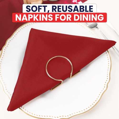 Canadian Linen Red Dinner Napkins, 18"x18", 12 Pack Polyester Reusable Washable Banquet Table Linen Food Napkins for Wedding Dinners, Resorts Parties