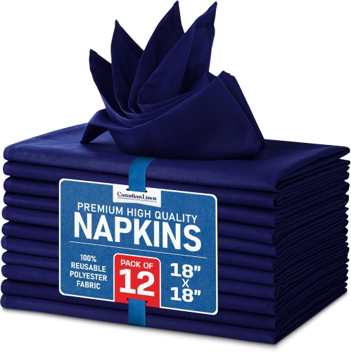 Canadian Linen Navy Blue Cloth Napkins, 18”X18”, 12 Pack, Polyester Table Napkins, Reusable Napkins Washable Color Napkins, Food Napkins For Dinner,
