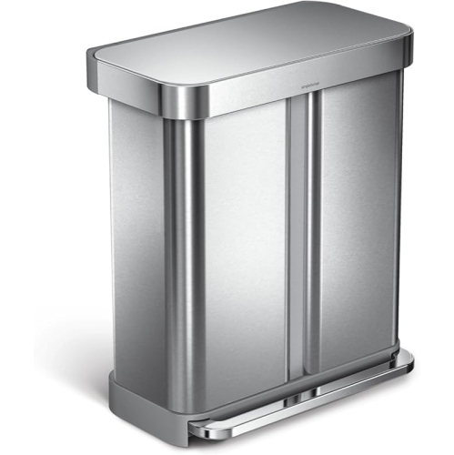 Simplehuman 58L recycler step can with liner pocket, brushed stainless steel