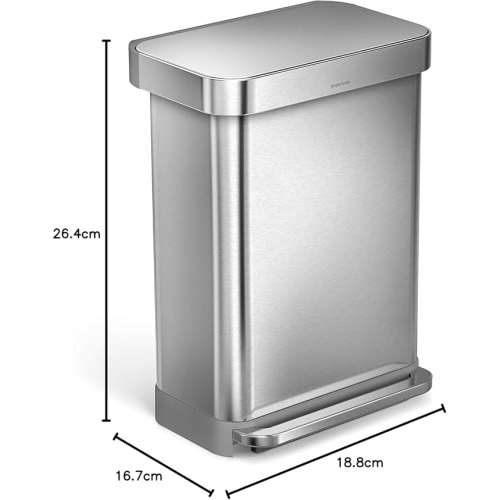 Simplehuman 55L Liner Rim Rectangular Step Can - Brushed Stainless Steel