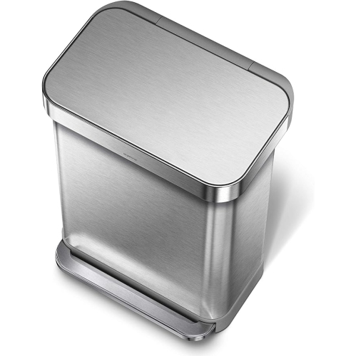 Simplehuman 55L Liner Rim Rectangular Step Can - Brushed Stainless Steel