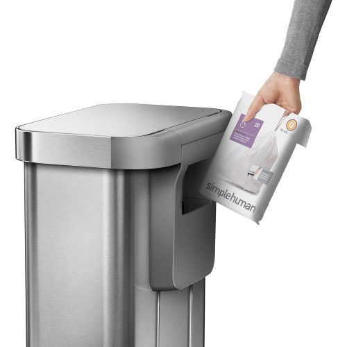 Simplehuman 55L Liner Rim Rectangular Step Can - Brushed Stainless Steel