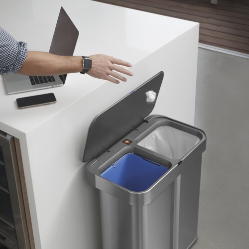 Simplehuman 58L Dual Compartment Sensor Can - Voice + Motion Control - Brushed