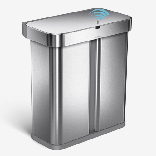 Simplehuman 58L Dual Compartment Sensor Can - Voice + Motion Control - Brushed