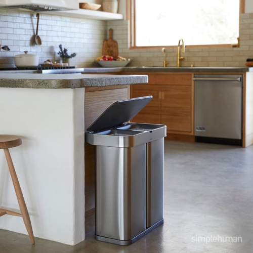 Simplehuman 58L Dual Compartment Sensor Can - Voice + Motion Control - Brushed