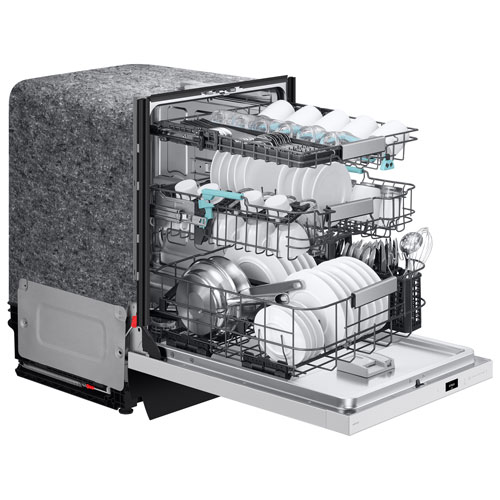 Lave-vaisselle encastrable 24 po 38 dB avec lavage IA et troisième panier de Samsung - Verre blanc
