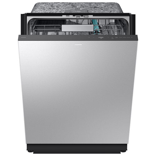 Lave-vaisselle encastrable 24 po 38 dB avec lavage IA, porte à ouverture automatique et troisième panier de Samsung (DW90F89P0USRAA) - Acier inoxydable