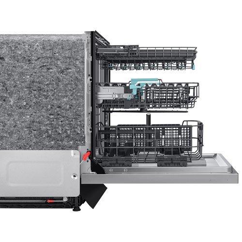 Lave-vaisselle encastrable 24 po 38 dB avec lavage IA, porte à ouverture automatique et troisième panier de Samsung (DW90F89P0USRAA) - Acier inoxydable