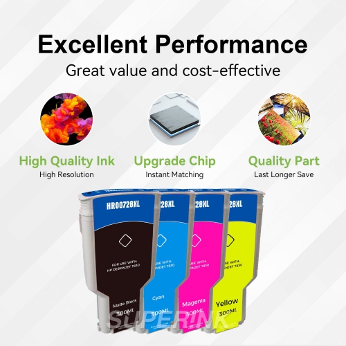 Compatible HP 728 300ML Ink Cartridge Combo MBK/C/M/Y By Superink