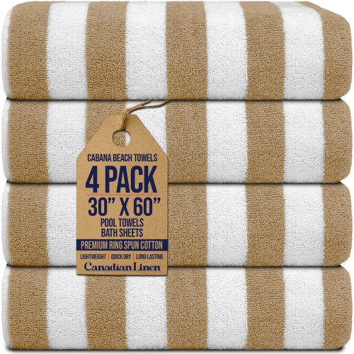 CANADIAN LINEN  Cabana Stripe Beach Towels Set, 4 Pack, 30"x60" Lightweight Soft Absorbent Quick Dry Soft Cotton Large Pool Towel for Hotel, Spa